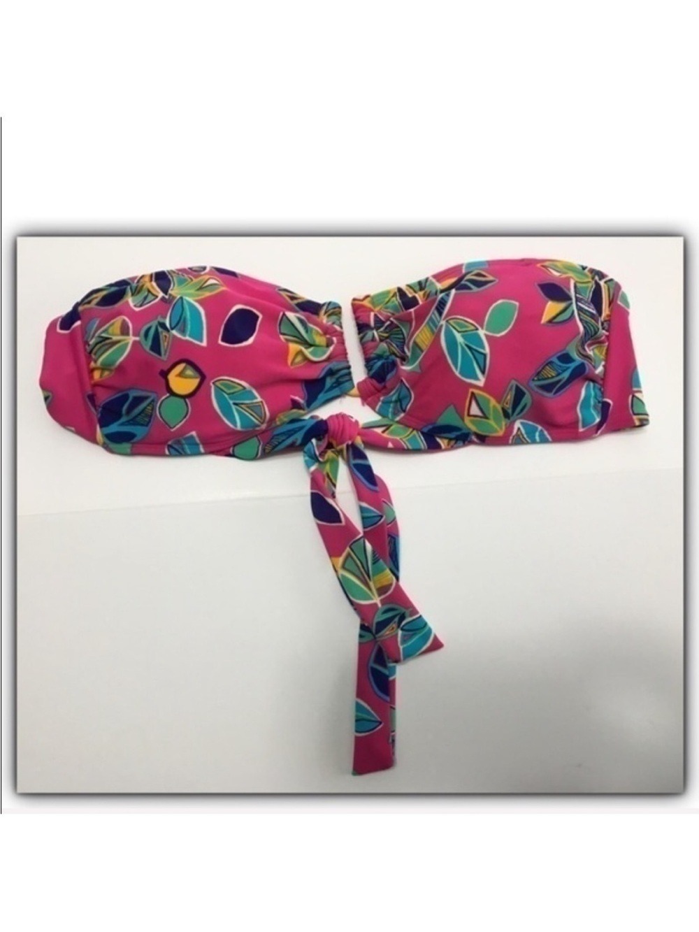 aerie tropical print adjustable padded strapless bikini bandeau top size medium